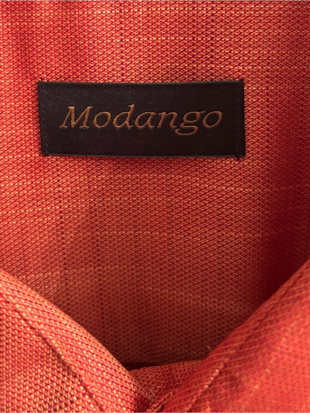 Modango Men's Short Sleeve Button Down Shirt - Terracotta/Rust Orange Size L - Picture 5 of 7